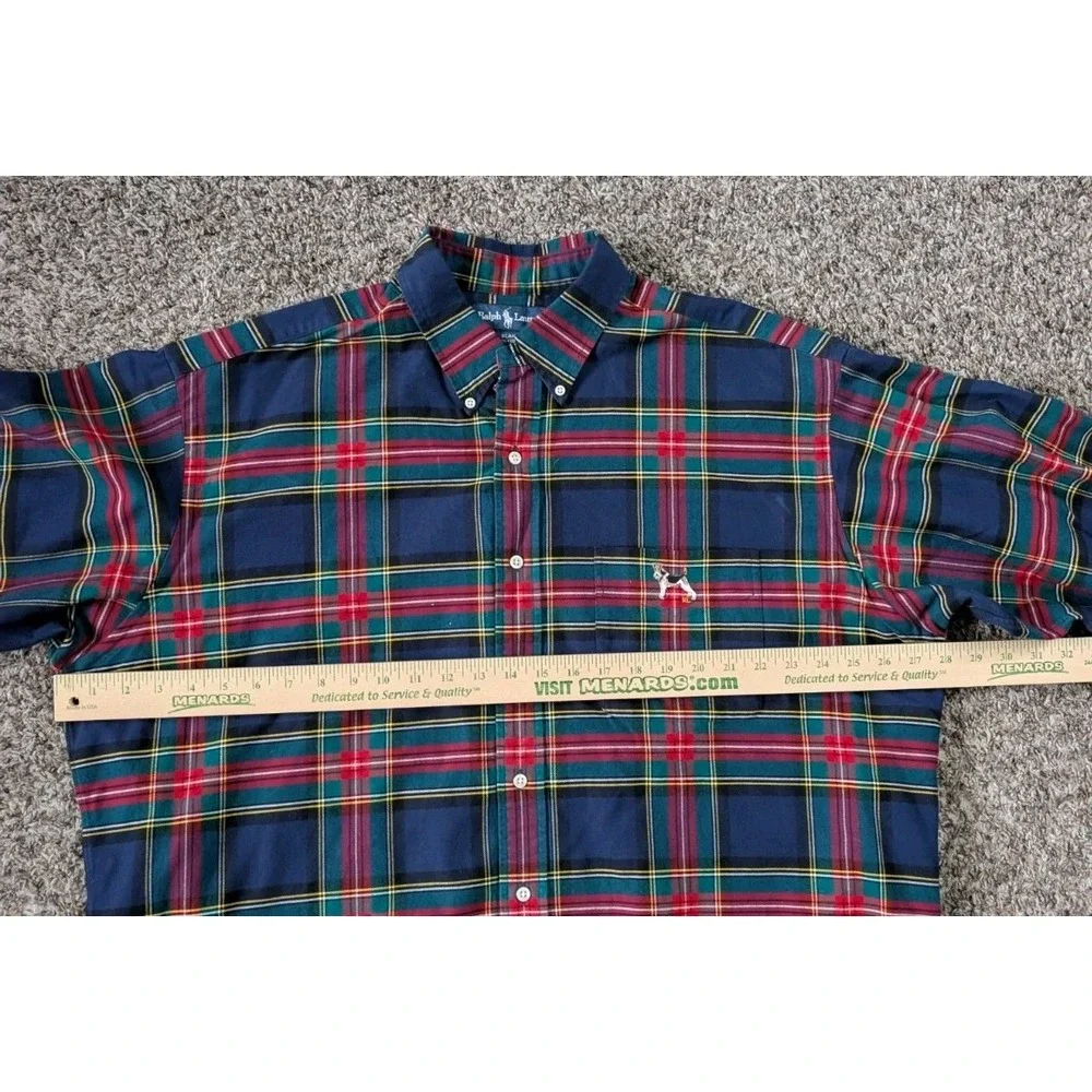 Vintage 1990s Polo Ralph Lauren Blake Dog Logo Scottie Button Up Shirt XL Tartan